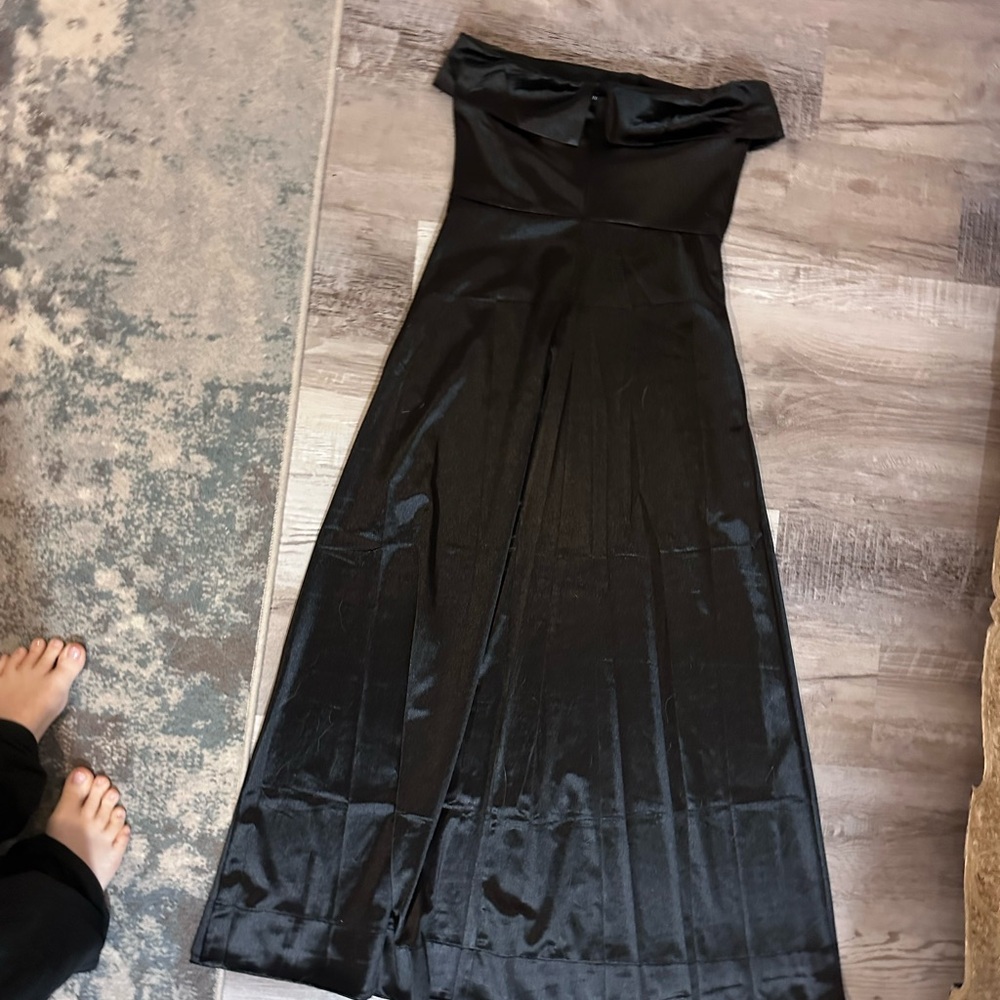 Satin Strapless Tube Dress Elegant Formal Maxi Backless Dress with Pockets - Picture 7 of 7